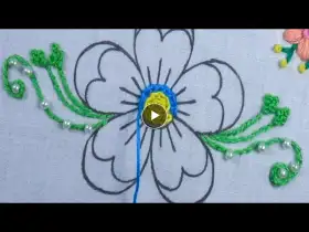 hand embroidery pearl and thread combined amazing creative needle art flower design easy tutorial