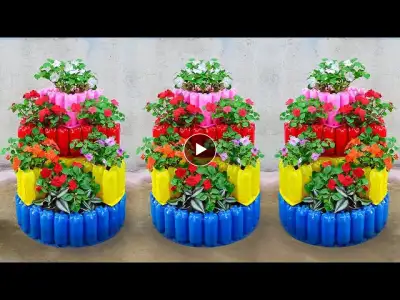 Unique Creation Flower Pots Tower From Plastic Bottles for Garden | Garden Craft Ideas