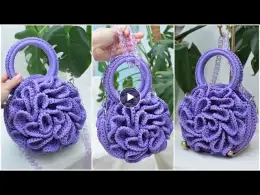 Floral Handbag Peony Bag Round Bag Polyester Cord Crochet Bag