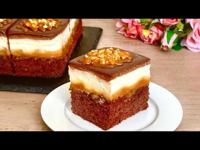 The perfect chocolate cake made with moist caramel, whipped cream and nuts! miracle recipe!
