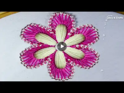 hand embroidery with pearl amazing needle work flower design easy tutorial for beginners