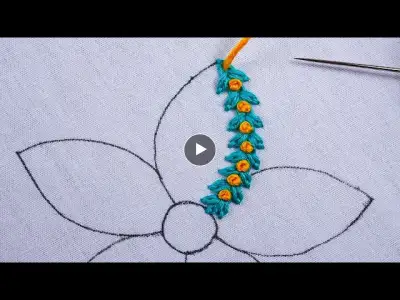 hand embroidery amazing flower design with lazy daisy chain knotted stitch for beginners